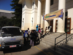 Students and teachers on the steps of the Zimbabwe Academy of Music